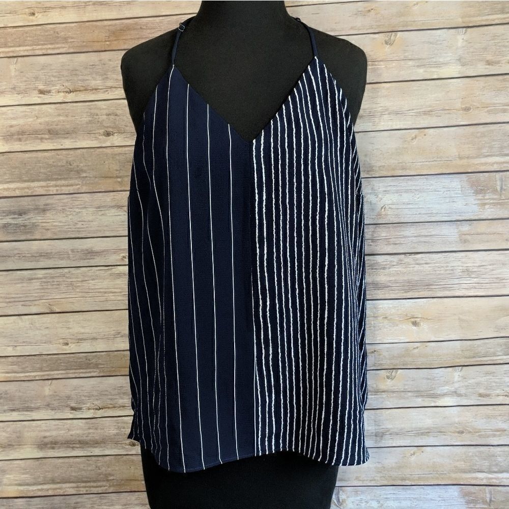 Socialite Navy Blue White striped T Strap Tank top large casual